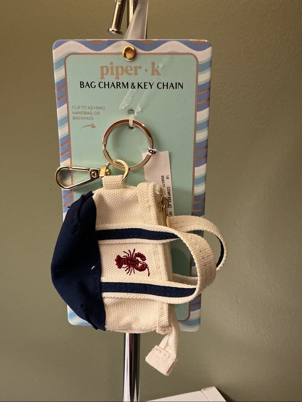 piper·k Cream and Navy Mini Tote Bag Charm Key Chain